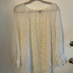 Sheer blouse w gold metallic dots